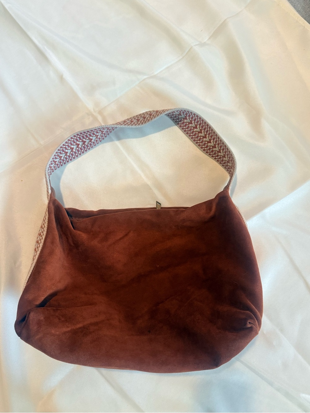 Shiraleah Rust Brown Suede Shoulder Bag with Woven Strap